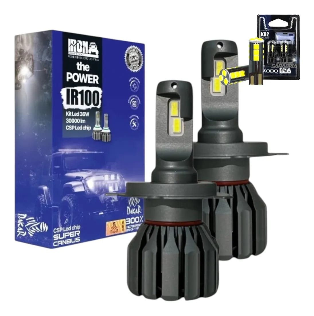 Kit Lámparas Ir100 Iron Led Kobo 12v 6500k Canbus 36w + T10